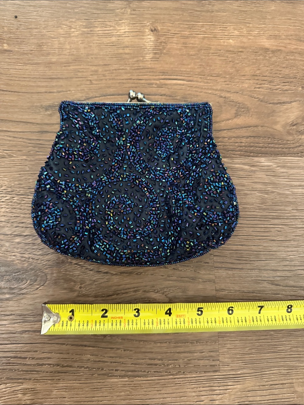 La Regale Vintage Beaded Evening Kiss-Lock Clutch Navy Blue Cocktail